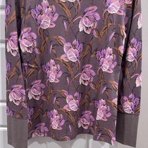 Sundance Women’s Brown Thermal Long Sleeve Top with Purple Floral Print
